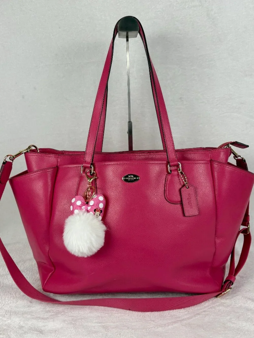 Coach Peyton Multifunction Baby Diaper Bag Dahlia Pink with Changing Pad/Charm